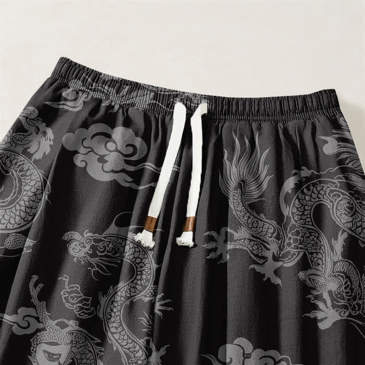 Buddha Stones Pure Cotton Dragon Clouds Pattern Drawstring Men's Harem Pants With Pockets - image 15
