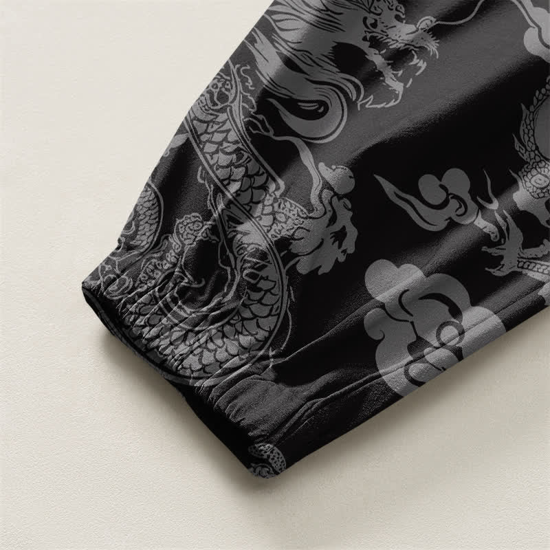Buddha Stones Pure Cotton Dragon Clouds Pattern Drawstring Men's Harem Pants With Pockets - image 16