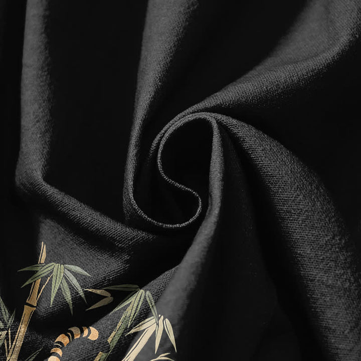 Buddha Stones Pure Cotton Tiger Bamboo Pattern Drawstring Men's Harem Pants With Pockets - image 5