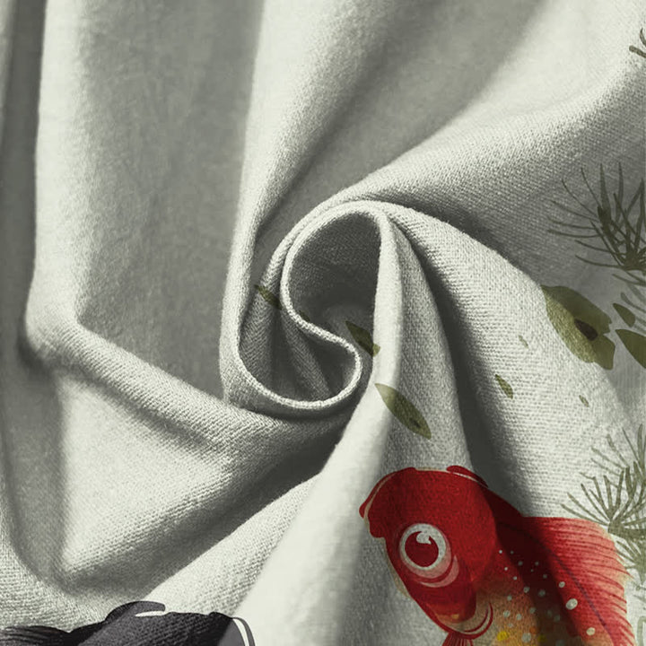 Buddha Stones Pure Cotton Koi Lotus Leaves Ink Pattern Drawstring Men's Harem Pants With Pockets - image 11