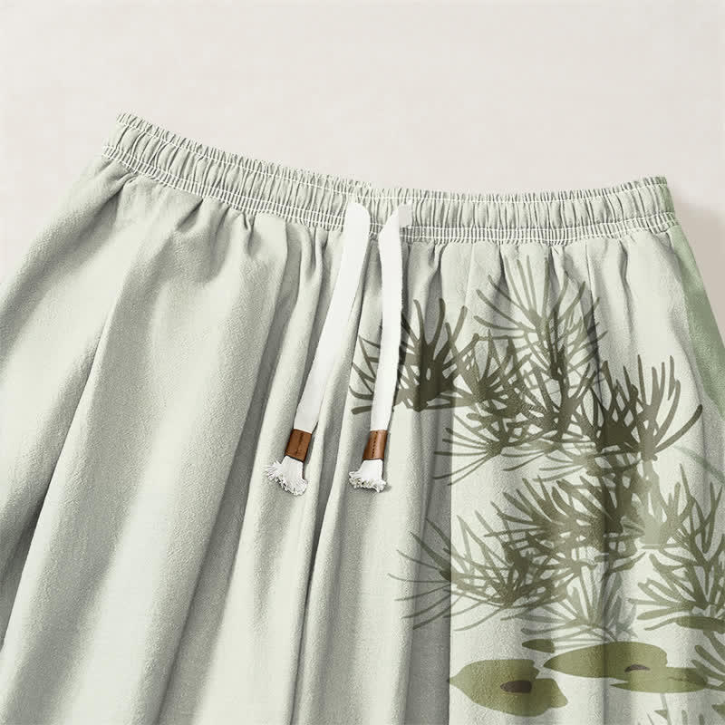 Buddha Stones Pure Cotton Koi Lotus Leaves Ink Pattern Drawstring Men's Harem Pants With Pockets - image 9