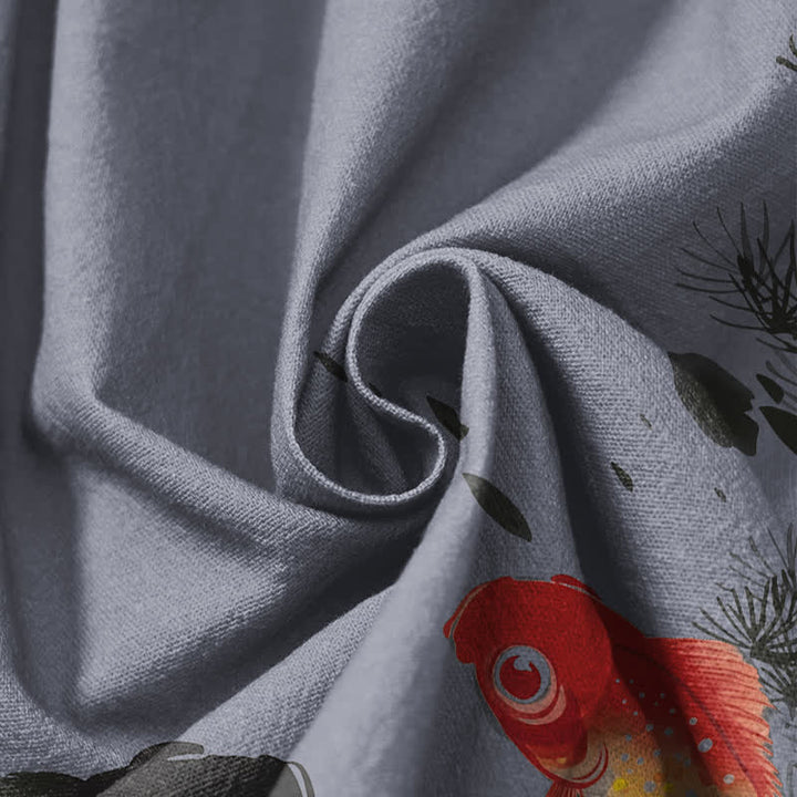 Buddha Stones Pure Cotton Koi Lotus Leaves Ink Pattern Drawstring Men's Harem Pants With Pockets - image 17
