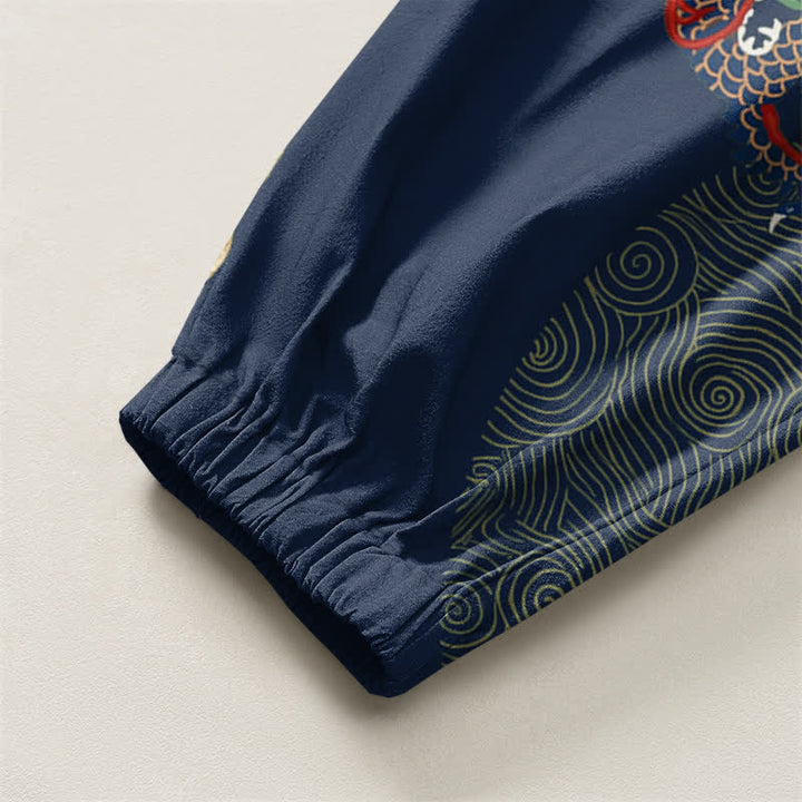 Buddha Stones Pure Cotton Dragon Golden Cloud Medallion Pattern Drawstring Men's Harem Pants With Pockets - image 16
