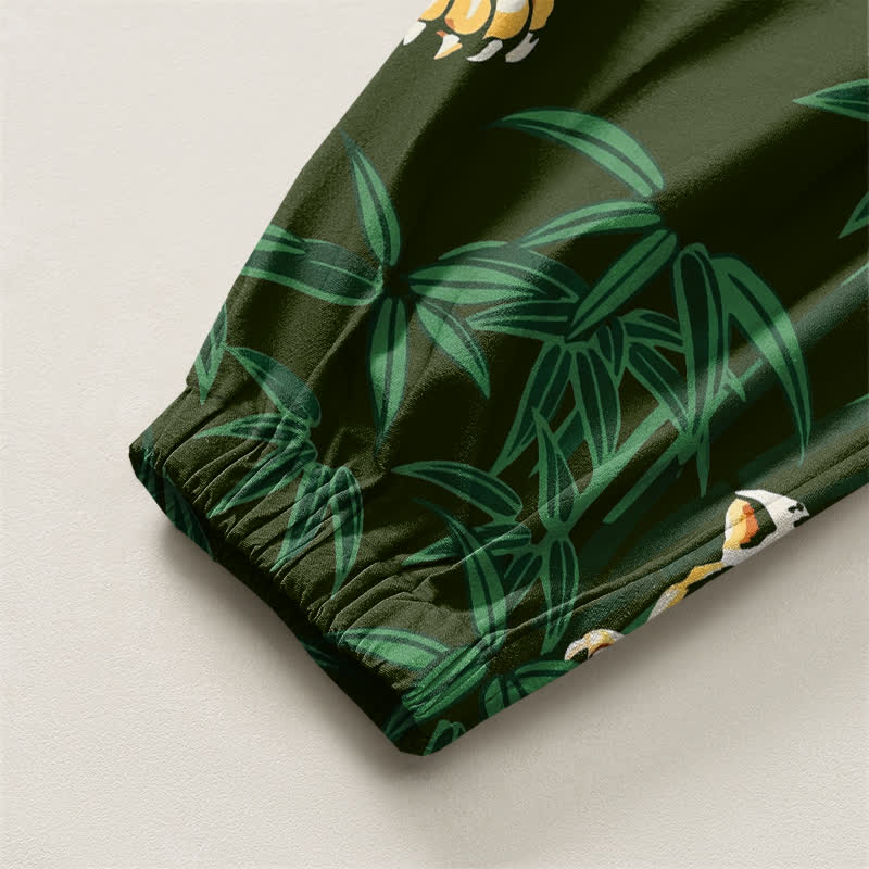 Buddha Stones Pure Cotton Tiger Tropical Leaf Pattern Drawstring Men's Harem Pants With Pockets - image 10