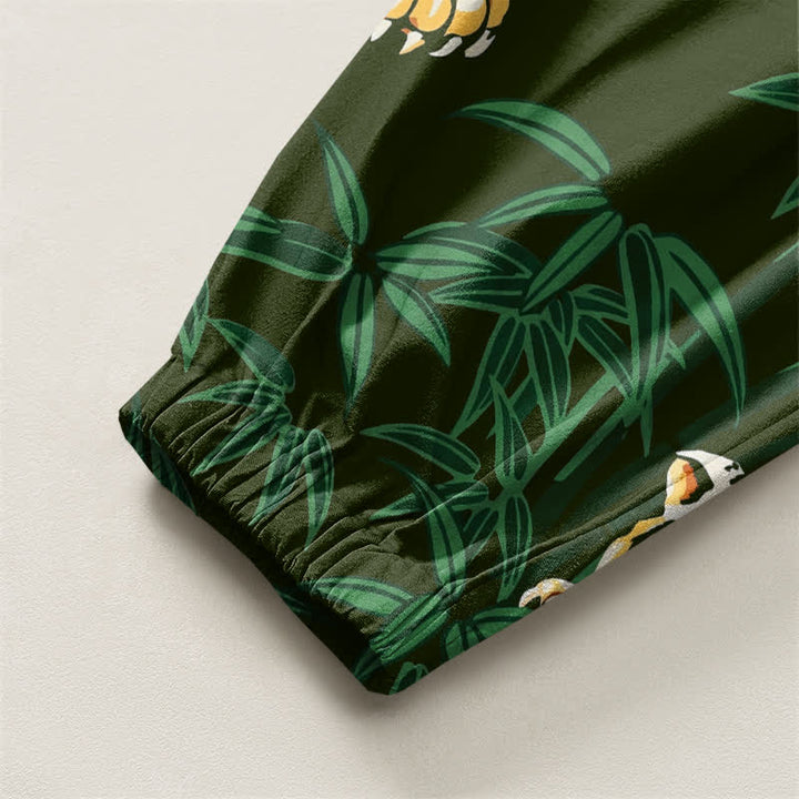 Buddha Stones Pure Cotton Tiger Tropical Leaf Pattern Drawstring Men's Harem Pants With Pockets - image 10