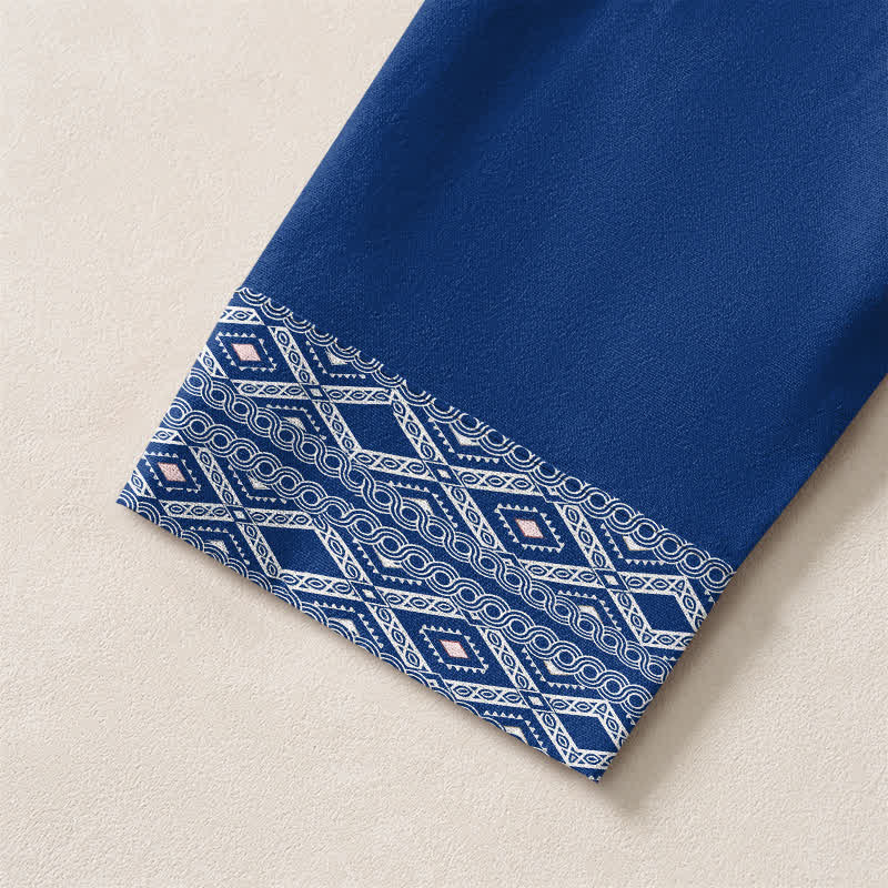Buddha Stones Cotton Tribal Rhombus Geometric Pattern V-Neck Buttons Men's Long Sleeve Shirts - image 5