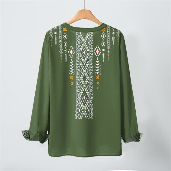 Buddha Stones Cotton Tribal Rhombus Geometric Pattern V-Neck Buttons Men's Long Sleeve Shirts - image 10