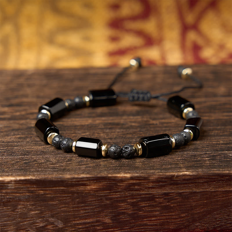 Buddha Stones Black Onyx Lava Rock Protection Braided Adjustable Bracelet - image 7