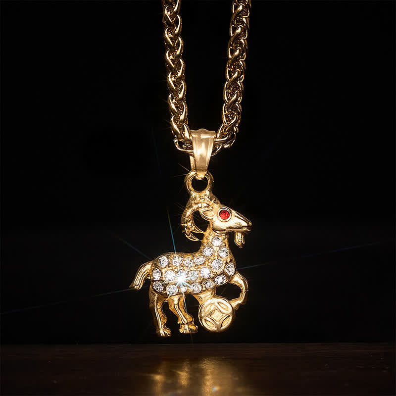 Buddha Stones Titanium Steel Chinese Zodiac Goat Prosperity Pendant Necklace - Goat - image 0