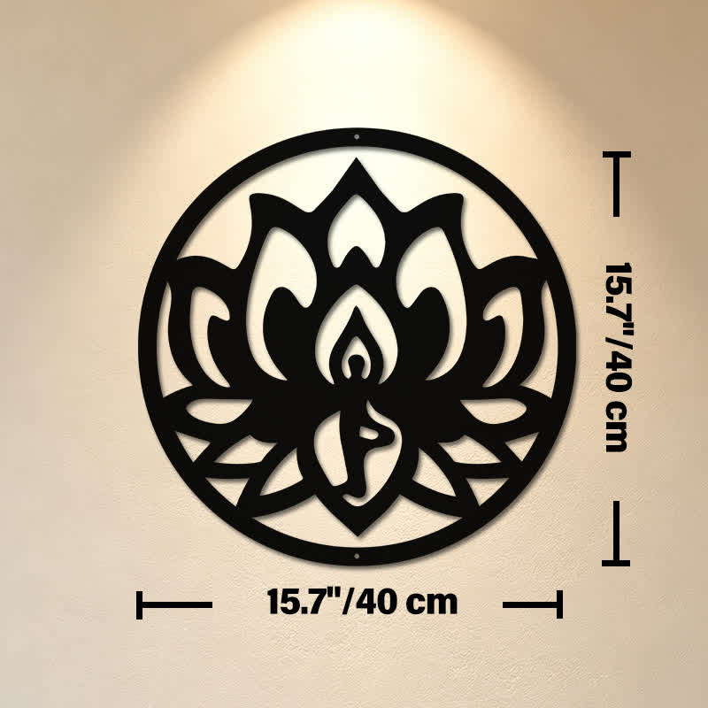 Buddha Stones Round Lotus Enlightenment Black Iron Metal Meaningful Symbols Wall Art - Approx. 40cm x 40cm x 0.1cm / 15.75in x 15.75in x 0.04in - image 8