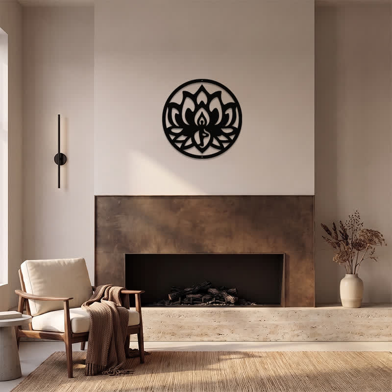 Buddha Stones Round Lotus Enlightenment Black Iron Metal Meaningful Symbols Wall Art - image 11