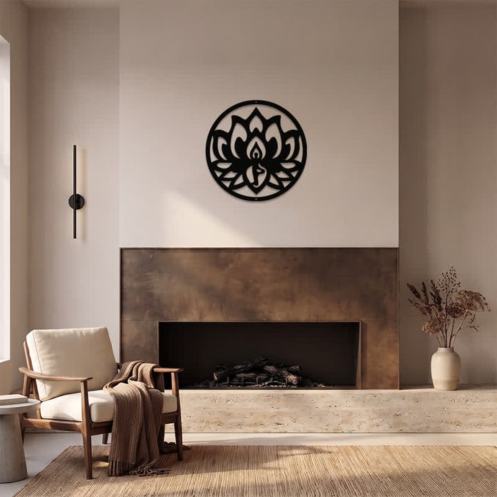 Buddha Stones Round Lotus Enlightenment Black Iron Metal Meaningful Symbols Wall Art - image 11