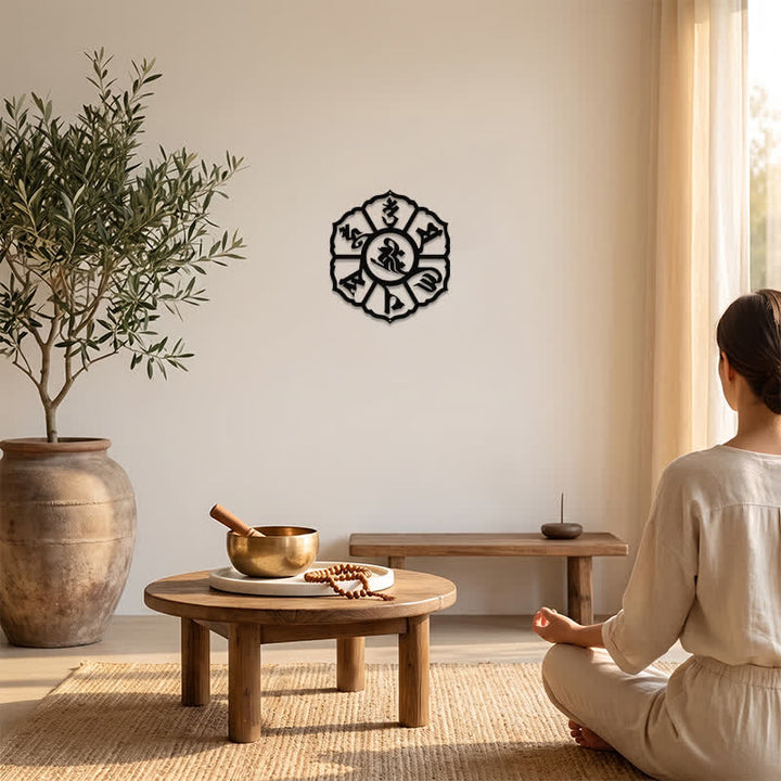 Buddha Stones Om Mani Padme Hum Wisdom Iron Metal Meaningful Symbols Wall Art - image 5