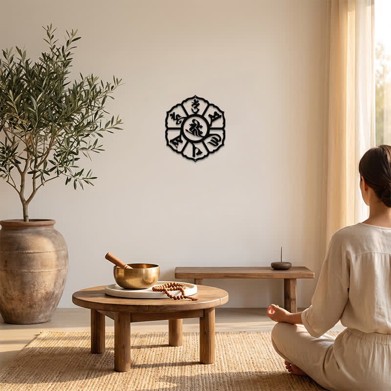 Buddha Stones Om Mani Padme Hum Wisdom Iron Metal Meaningful Symbols Wall Art - image 5