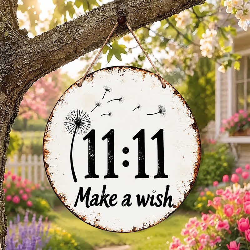 Buddha Stones Vintage 11:11 Make A Wish Angel Number Round Metal Iron Meaningful Symbols Wall Art - image 0