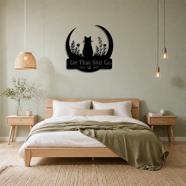Buddha Stones Crescent Moon Cat "Let That Shit Go" Iron Metal Wall Decor - image 14