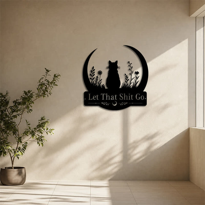 Buddha Stones Crescent Moon Cat "Let That Shit Go" Iron Metal Wall Decor - image 11