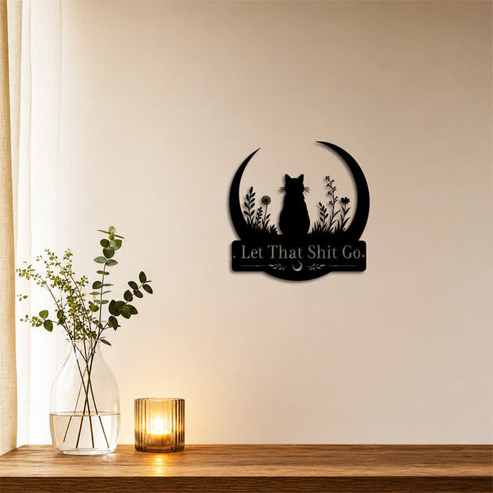 Buddha Stones Crescent Moon Cat "Let That Shit Go" Iron Metal Wall Decor - image 3