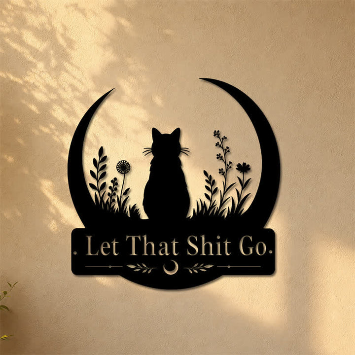 Buddha Stones Crescent Moon Cat "Let That Shit Go" Iron Metal Wall Decor - image 7