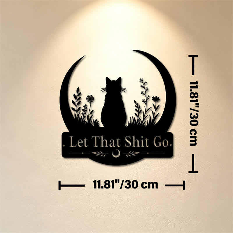 Buddha Stones Crescent Moon Cat "Let That Shit Go" Iron Metal Wall Decor - Approx. 30cm x 30cm x 0.1cm / 11.81in x 11.81in x 0.04in - image 4