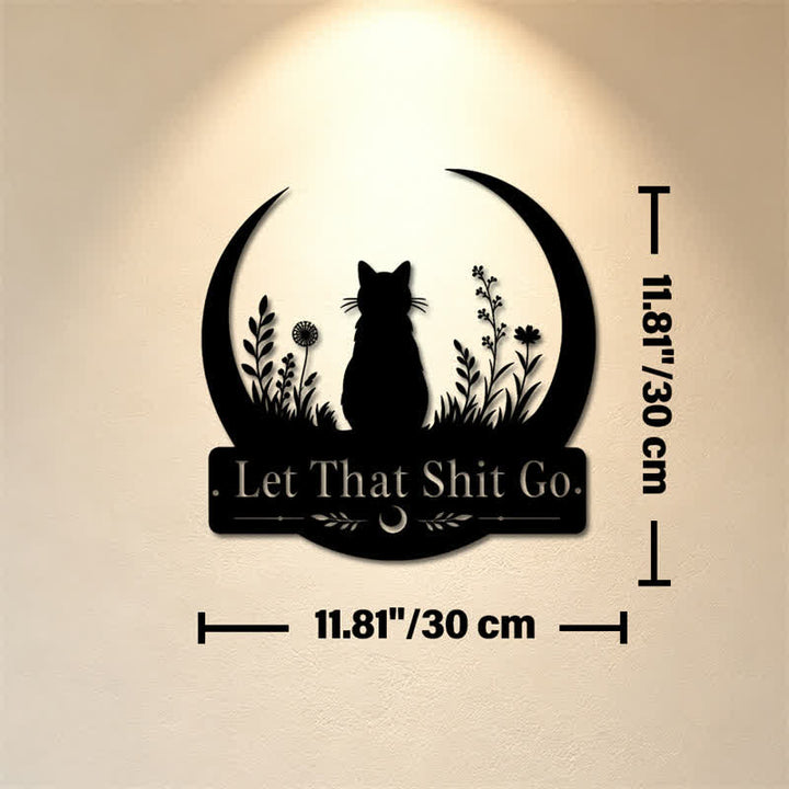 Buddha Stones Crescent Moon Cat "Let That Shit Go" Iron Metal Wall Decor - Approx. 30cm x 30cm x 0.1cm / 11.81in x 11.81in x 0.04in - image 4
