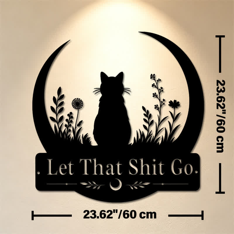 Buddha Stones Crescent Moon Cat "Let That Shit Go" Iron Metal Wall Decor - Approx. 60cm x 60cm x 0.12cm / 23.62in x 23.62in x 0.05in - image 12