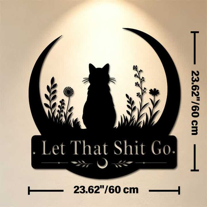 Buddha Stones Crescent Moon Cat "Let That Shit Go" Iron Metal Wall Decor - Approx. 60cm x 60cm x 0.12cm / 23.62in x 23.62in x 0.05in - image 12