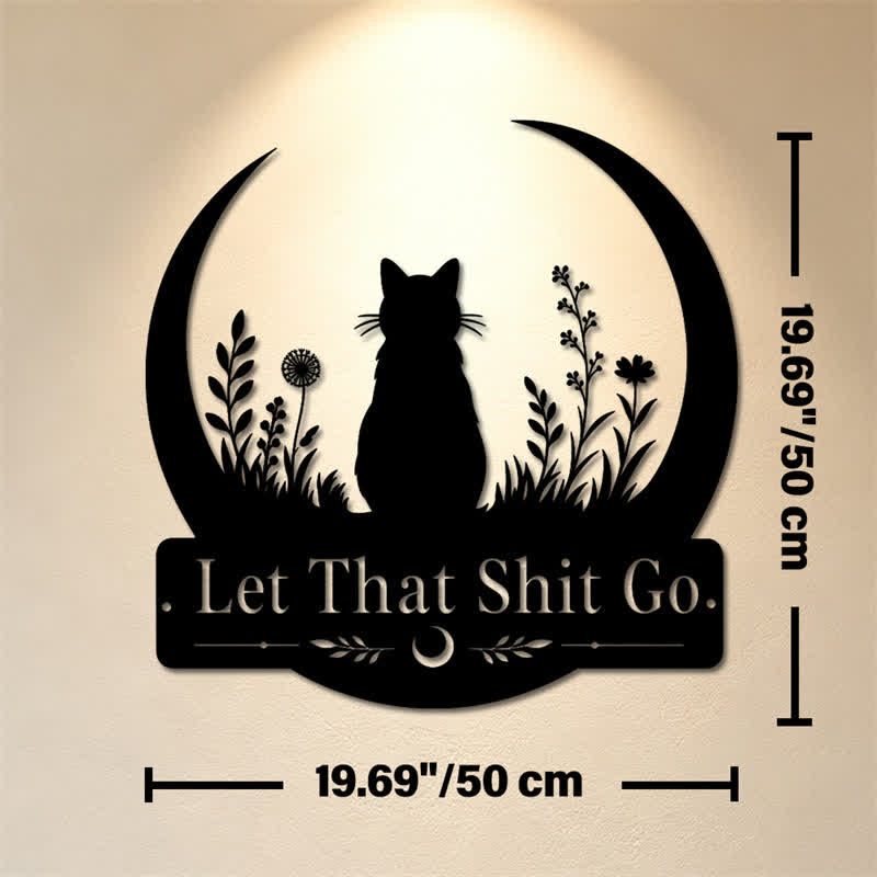 Buddha Stones Crescent Moon Cat "Let That Shit Go" Iron Metal Wall Decor - Approx. 50cm x 50cm x 0.12cm / 19.69in x 19.69in x 0.05in - image 10