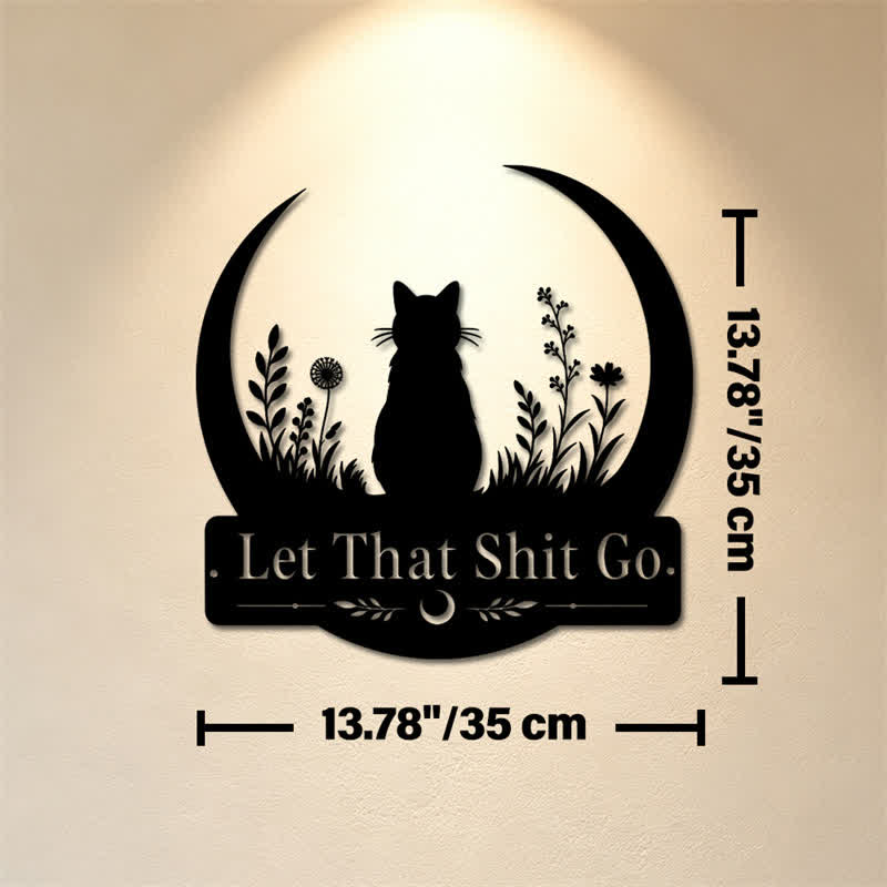 Buddha Stones Crescent Moon Cat "Let That Shit Go" Iron Metal Wall Decor - Approx. 35cm x 35cm x 0.1cm / 13.78in x 13.78in x 0.04in - image 6