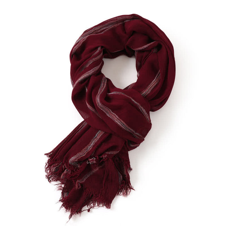 Buddha Stones Spring Fall Multistripe Tassel Lightweight Men's Scarf - Maroon - image 9