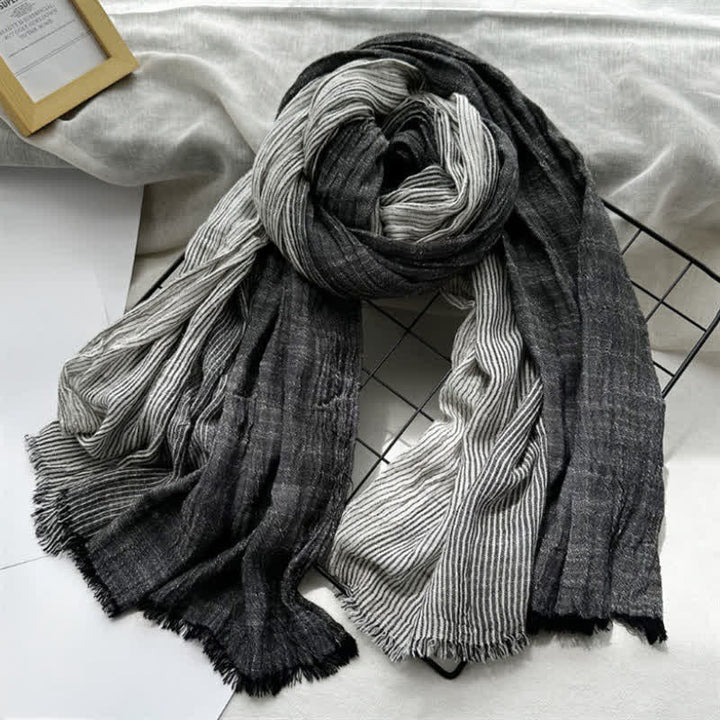 Buddha Stones Spring Fall Two Tone Fine Stripe Casual Tassel Men's Scarf - Black - image 2