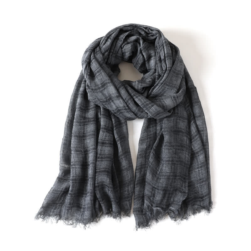 Buddha Stones Spring Fall Textured Checked Draped Men's Scarf - DarkSlateGray - image 0
