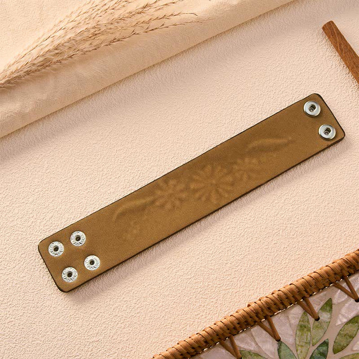 Buddha Stones Leather Hand-Woven Floral Embroidered Protection Bracelet - image 6