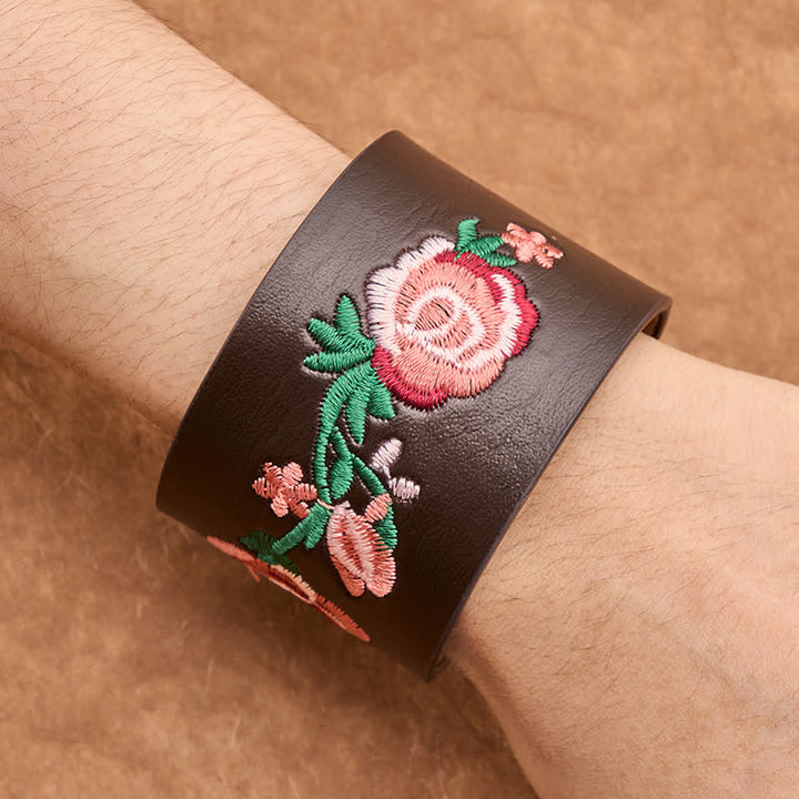 Buddha Stones Vintage Floral Rose Butterfly Embroidered Leather Buckle Bracelet - image 20