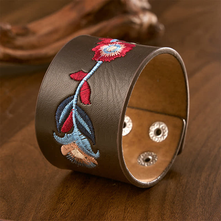 Buddha Stones Vintage Floral Rose Butterfly Embroidered Leather Buckle Bracelet - image 10