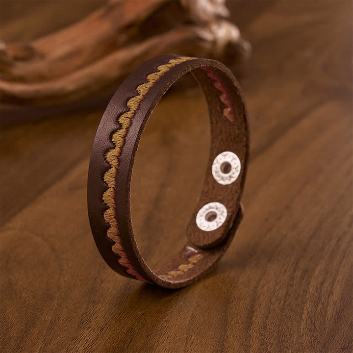 Buddha Stones Adjustable Leather Love Heart Embroidered Protection Buckle Bracelet - Brown(Wrist Circumference: Approx. 6.7–7.5 in / 17–19 cm) - image 22