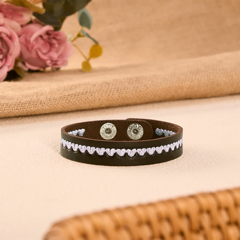 Buddha Stones Adjustable Leather Love Heart Embroidered Protection Buckle Bracelet - image 17