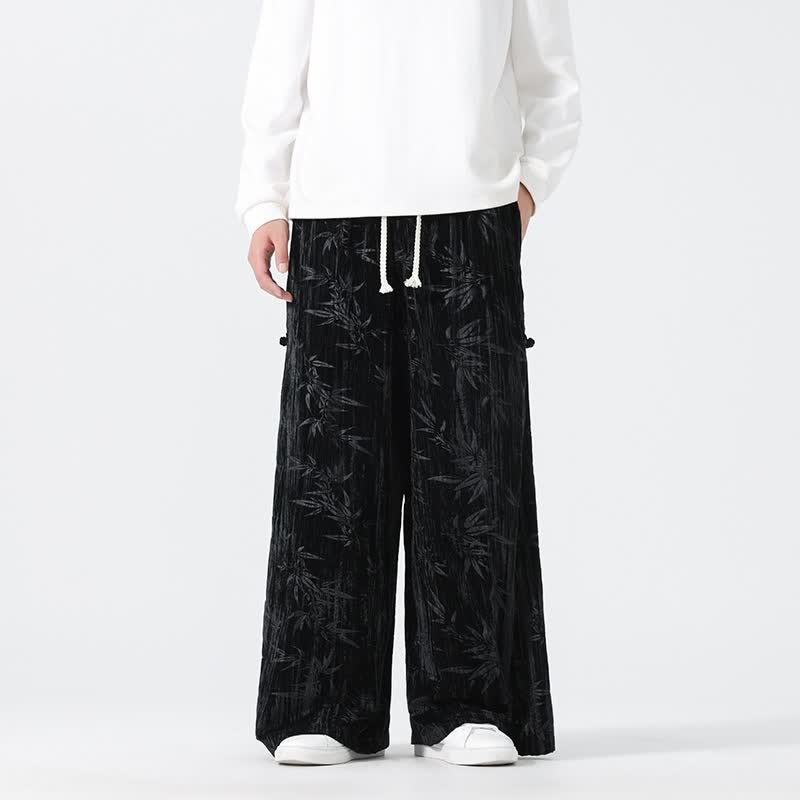 Buddha Stones Fall Winter Casual Boho Drawstring Abstract Bamboo Long Pants Men's Straight Leg Pants With Pockets - Black - US/UK/AU44，EU54 (4XL) - image 10