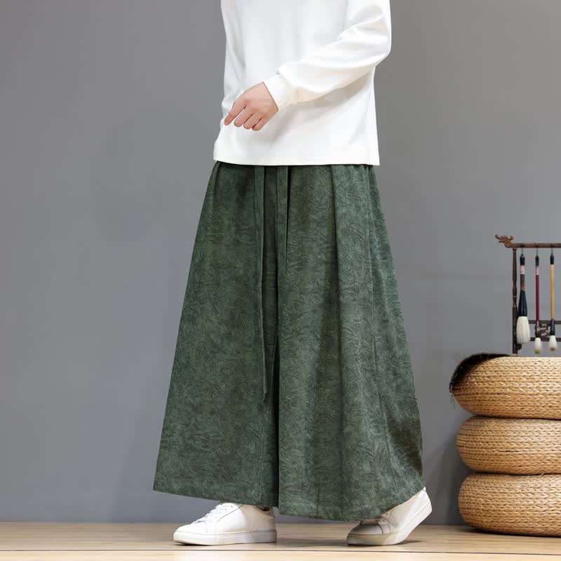 Buddha Stones Fall Winter Casual Vintage Texture Design Drawstring Solid Ankle Pants Corduroy Men's Wide Leg Pants With Pockets - DarkOliveGreen - US/UK/AU46，EU56 (5XL) - image 0