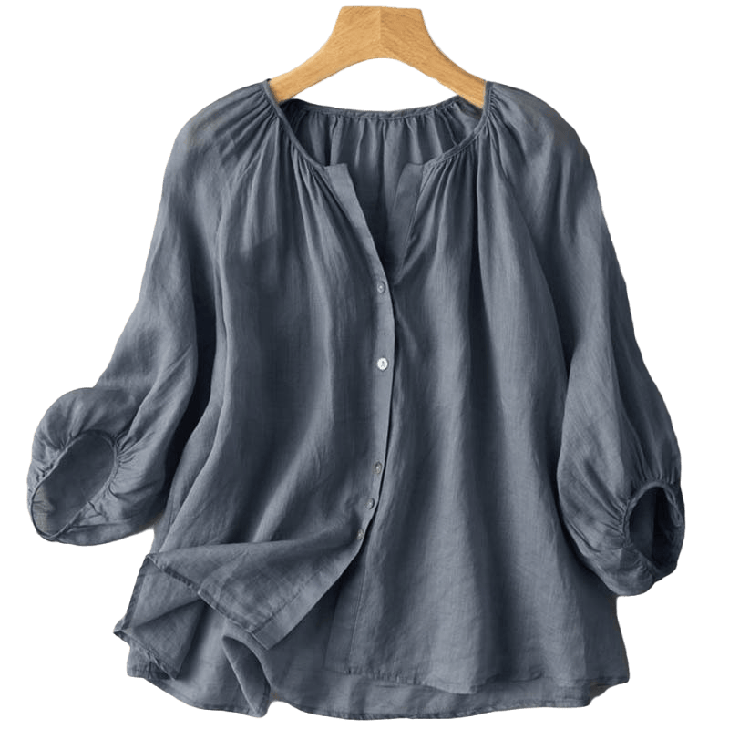 Buddha Stones Vintage Button Three Quarter Puff Sleeve V-Neck Women's Shirt - image 2