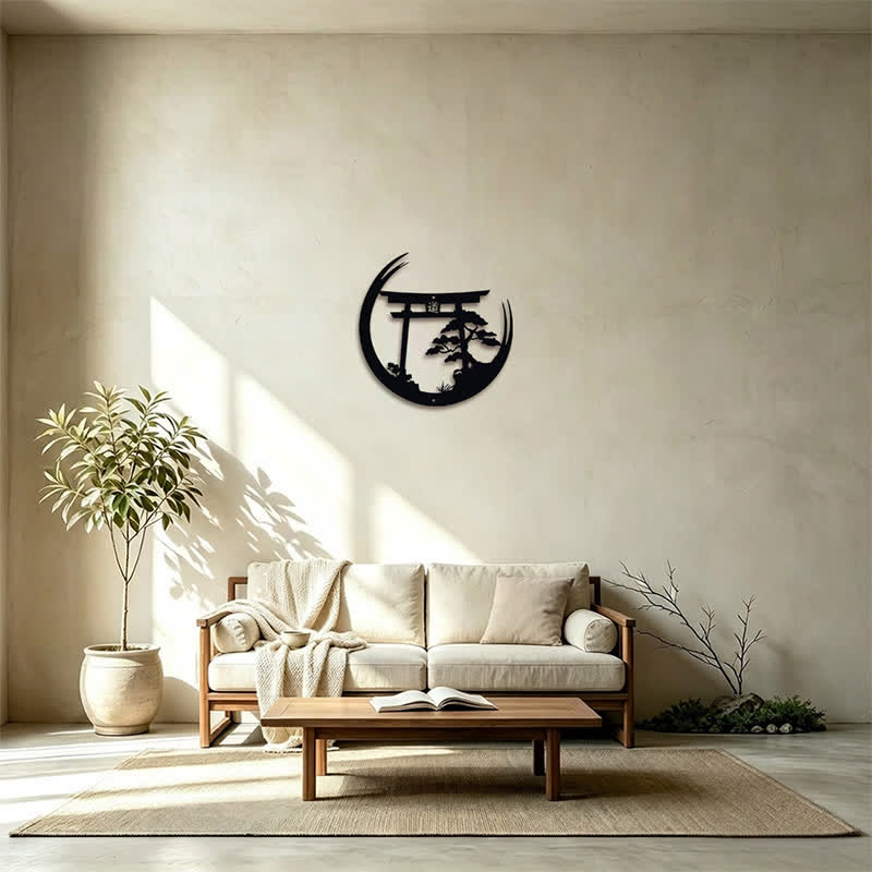 Buddha Stones Matte Black Torii And Pine Metal Meaningful Symbols Wall Art - image 15