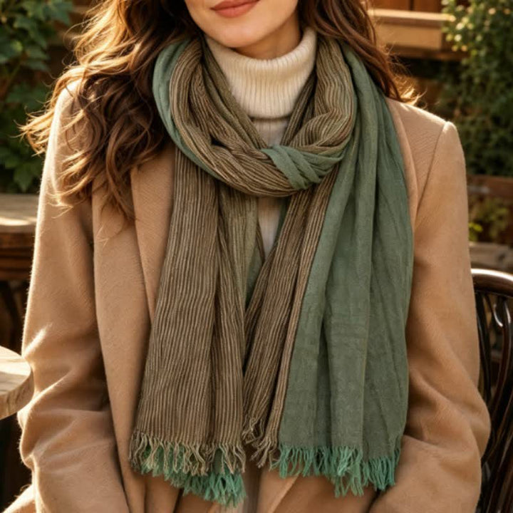Buddha Stones Spring Fall Two Tone Olive Brown Crinkled Tassel Women's Scarf - image 2