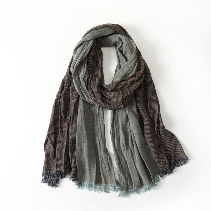 Buddha Stones Spring Fall Two Tone Olive Brown Crinkled Tassel Women's Scarf - DarkOliveGreen - image 0