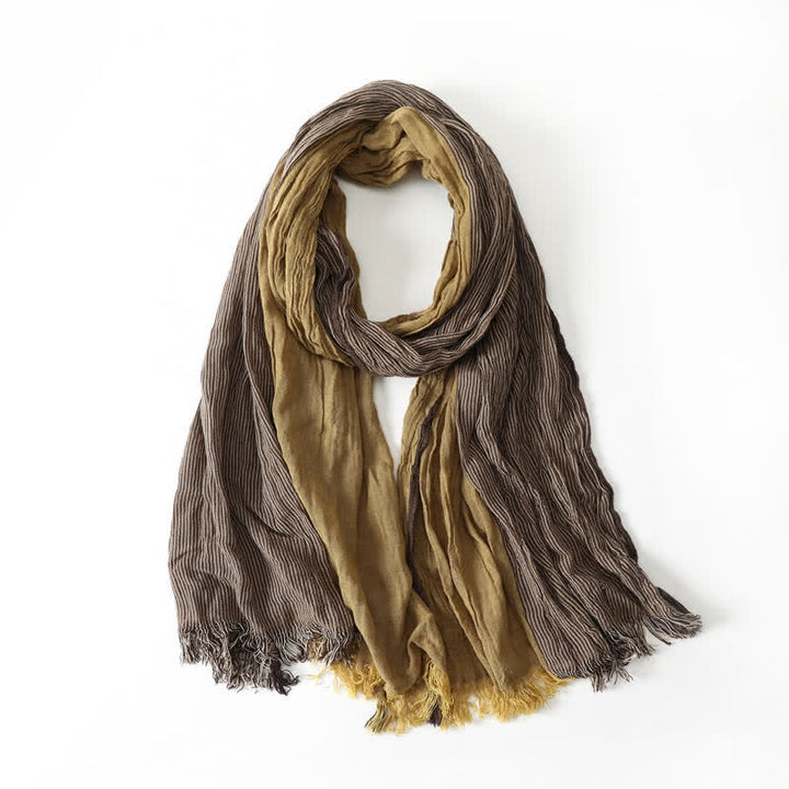 Buddha Stones Spring Fall Two Tone Olive Brown Crinkled Tassel Women's Scarf - Khaki - image 8