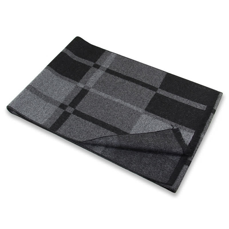 Buddha Stones Fall Winter Classic Black Gray Check Wrap Men's Scarf - image 2