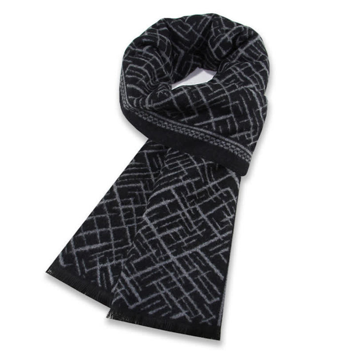 Buddha Stones Fall Winter Geometric Crosshatch Tassel Classic Men's Scarf - DimGray - image 0
