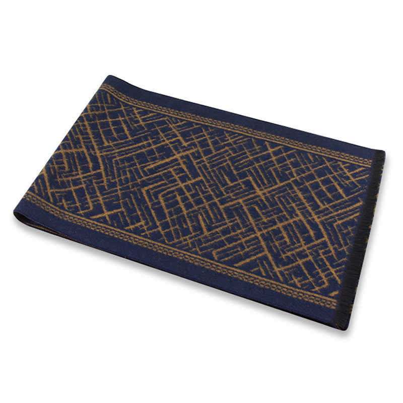 Buddha Stones Fall Winter Geometric Crosshatch Tassel Classic Men's Scarf - image 5