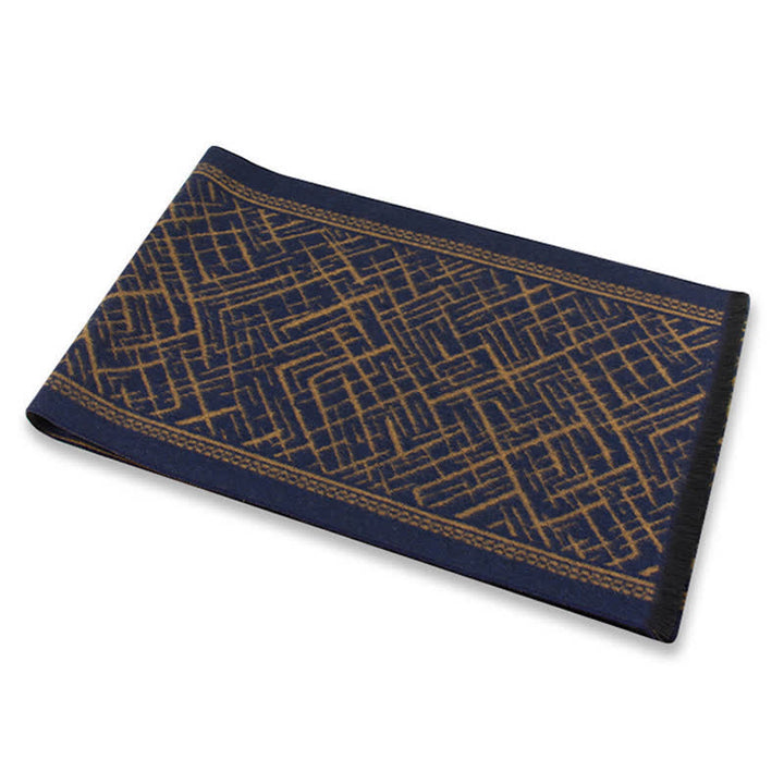 Buddha Stones Fall Winter Geometric Crosshatch Tassel Classic Men's Scarf - image 5