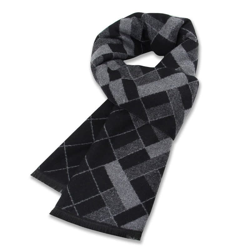 Buddha Stones Fall Winter Reversible Plaid Tassel Classic Men's Scarf - DimGray - image 0