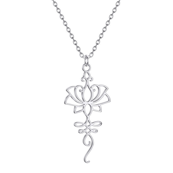 Buddha Stones Hollow Lotus Titanium Steel Protection and Purity Necklace - image 2